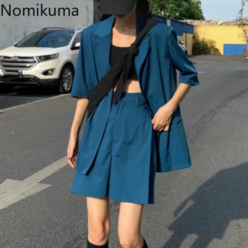 Nomikuma Korean Fashion Blazer Two Piece Set Women Half Sleeve High Waist Shorts Casual Vintage Solid Color Outfits Female 3a739 Women S Sets Aliexpress