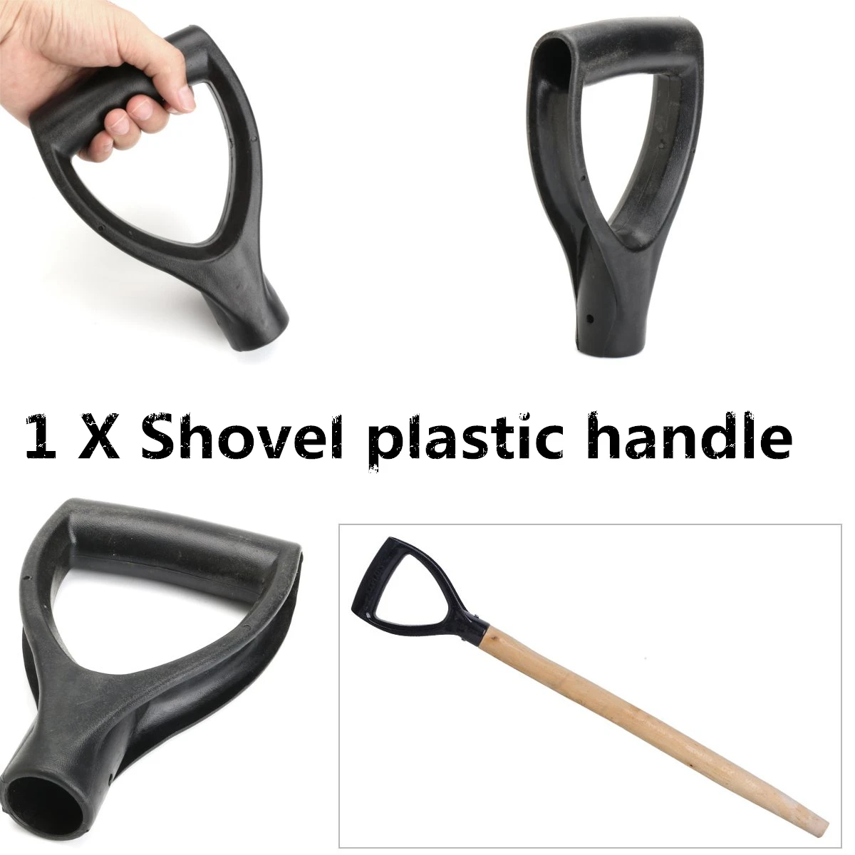 U type Black Plastic Snow Shovel Replacement D Grip Spade Top Handle