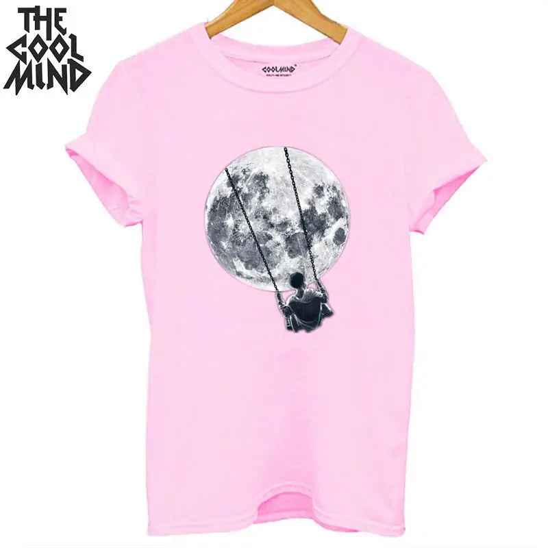 MO0155ZCM-PINK COOLMIND, хлопок, короткий рукав, летняя, свободная, крутая, с принтом, женская футболка, повседневная, с круглым вырезом, женская футболка с круглым вырезом, женские футболки - Цвет: MO0155ZCM-PINK