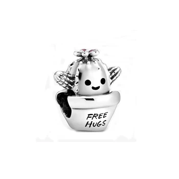 

Free Shipping Authentic 925 Sterling Silver Free Hugs Cactus Charm Fit Original Pandora Bracelet For Women DIY Jewelry Beads