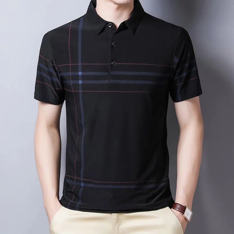 Ymwmhu Fashion Slim Men Polo Shirt Black Short Sleeve Summer Thin Shirt Streetwear Striped Male Polo Shirt for Korean Clothing 1
