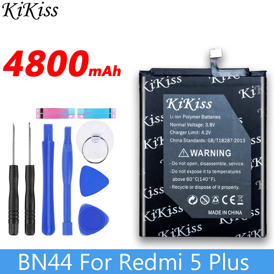 KiKiss Grade A 4800mAh Mobile Phone Replacement Battery For Xiaomi Redmi 5 Plus 5Plus Li-ion Polymer Rechargeable Batteries BN44 | Мобильные