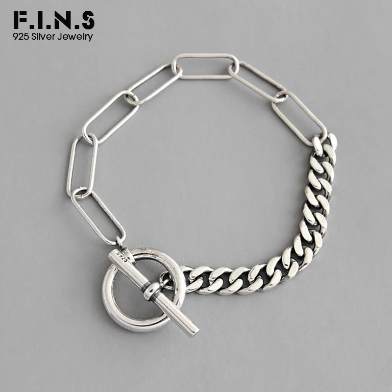 F.I.N.S корейский S925 Серебряный браслет ретро старый браслет цепочка индивидуальная пара Серебряная Асимметричная цепь для украшения