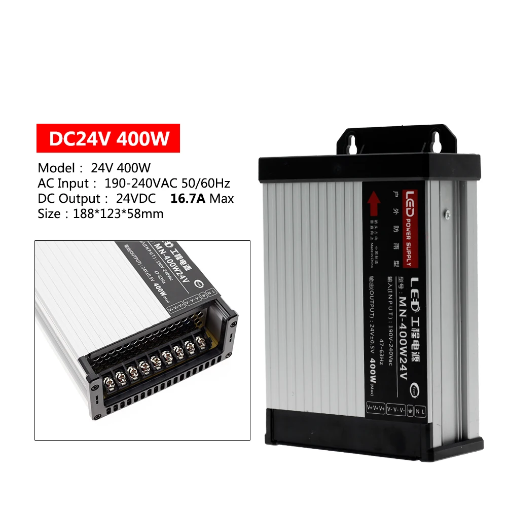 Светодиодный наружный источник питания с защитой от дождя DC12V/DC24V AC190-240V 60 Вт 100 Вт 200 Вт 250 Вт 400 Вт Светодиодный драйвер импульсный источник питания