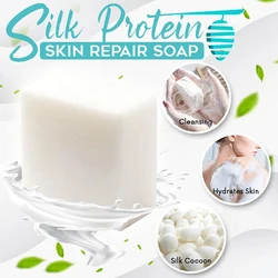 100g Skin Repair Facial Cleaning Soap Silk Protein Remove Mites Blackheads Handmade Soap Oil Control Smooth Facial Body Bath Use