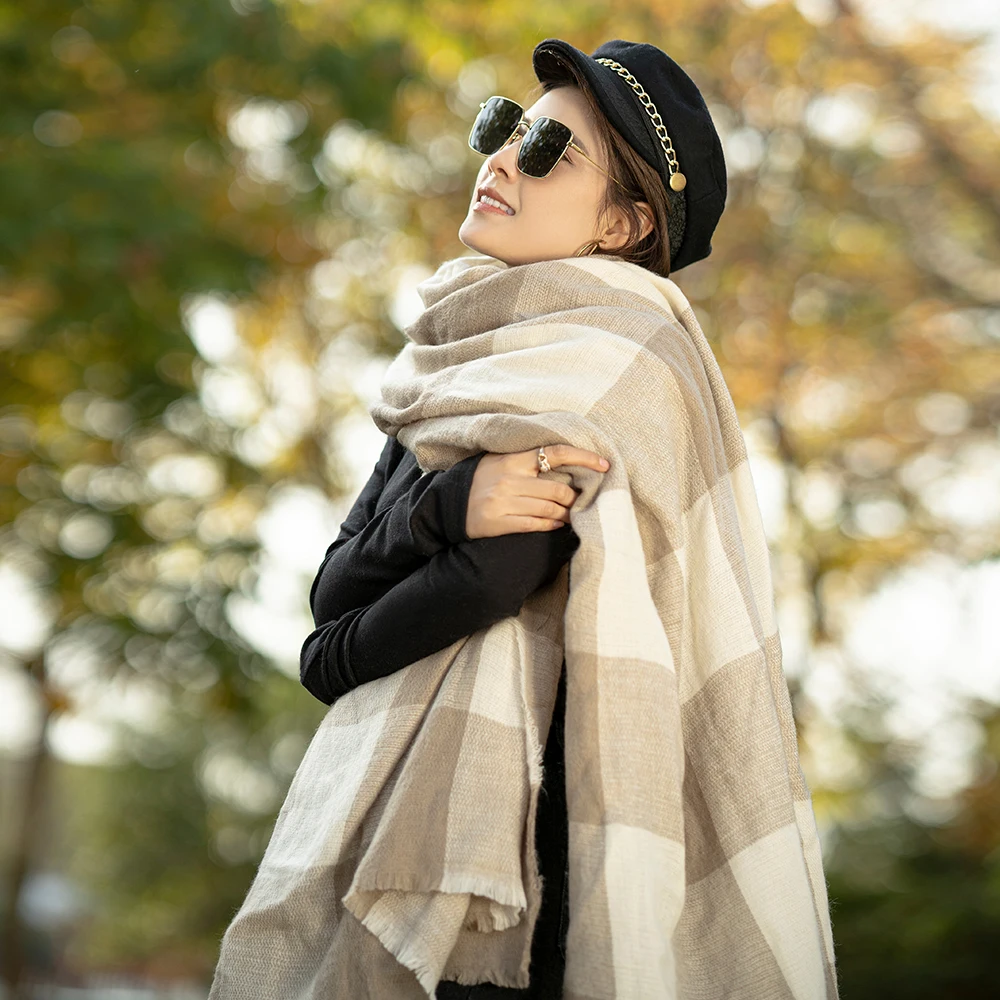 909C09 Scarf for Women Plaid Bufandas Mujer Black Warm Scarf Women Winter Scarves Shawls stoles Blanket Scarf Luxury Brand - Color: 909C09