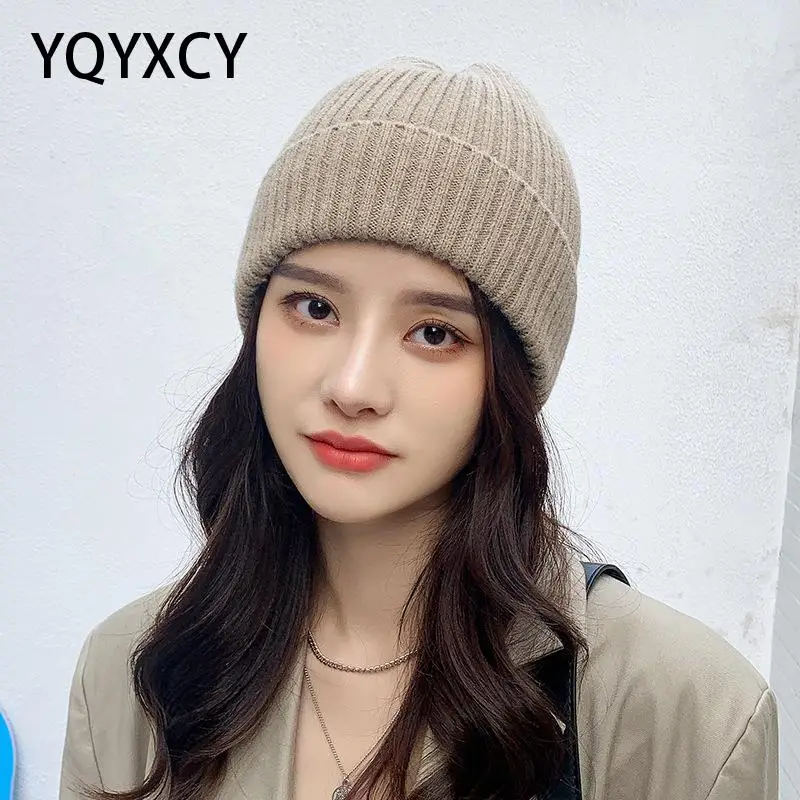 

YQYXCY Hat Women Winter Autumn Beanies Solid Color Knitted Hat Casual Ear Protection Thick Warm Winter Cap Women's Winter Hats