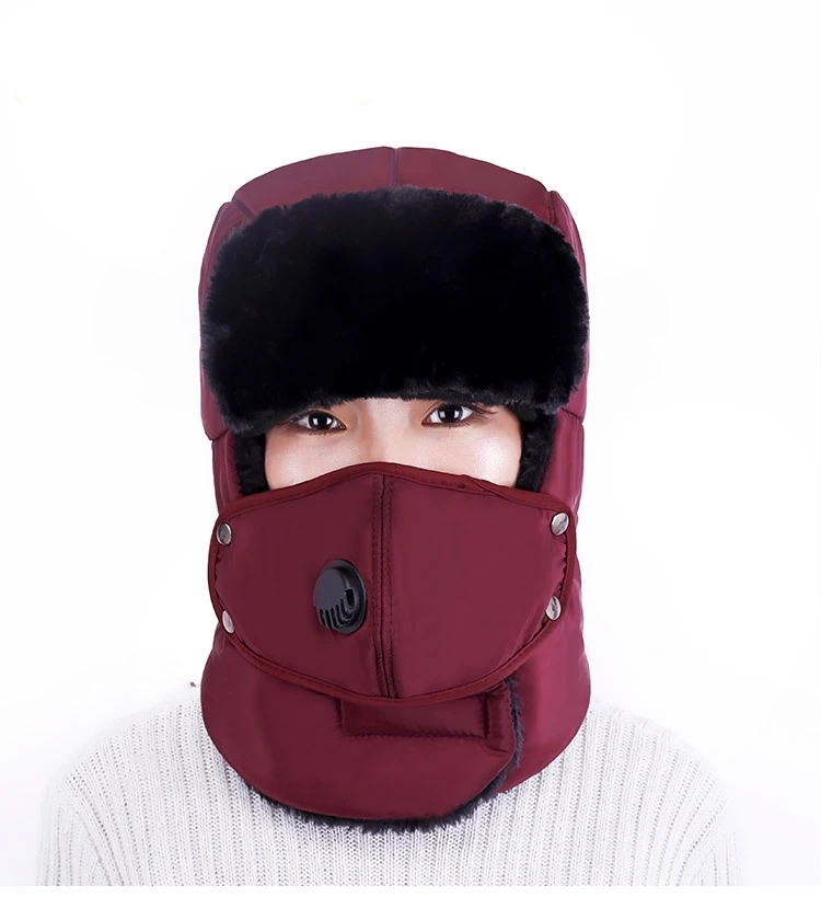 Dark red Зимняя теплая шапка унисекс плюс бархатные толстые шапки-бомберы с маской для езды на велосипеде на открытом воздухе противостоит снегу шапка защита ушей Лыжная шапка - Цвет: Dark red