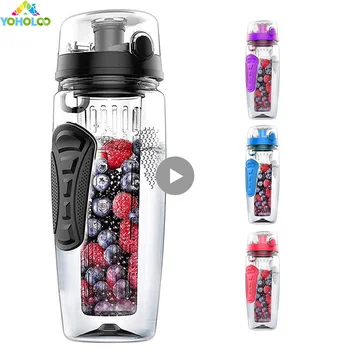 

1000ml/32oz Outdoor Fruit Infuser Water Bottles Tour Sports Anti-Slip Fruits Water Bottles Lemon Reusable Tritan Fruits Bottles