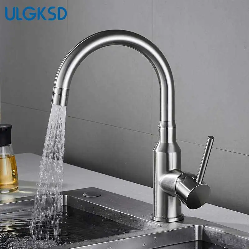 ULGKSD смесители для кухни на бортике смеситель для горячей и холодной воды раковины, краны 2 режима воды поворотный носик с одной ручкой смеситель