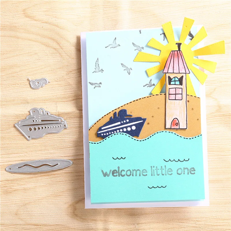 

DiyArts Yacht on The Sea Metal Cutting Dies Barge Relax for Card Making Scrapbooking Dies Embossing Cuts Stencil Craft Dies