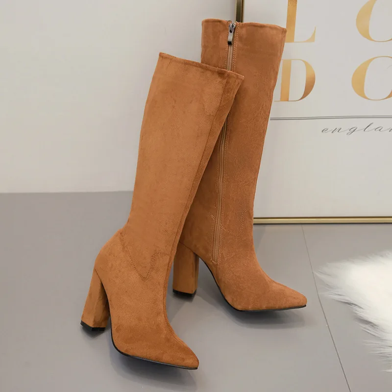 

2019 Sharp Noodles Woman Thick Boots With Sharp Side Patent Leather High With High Boots