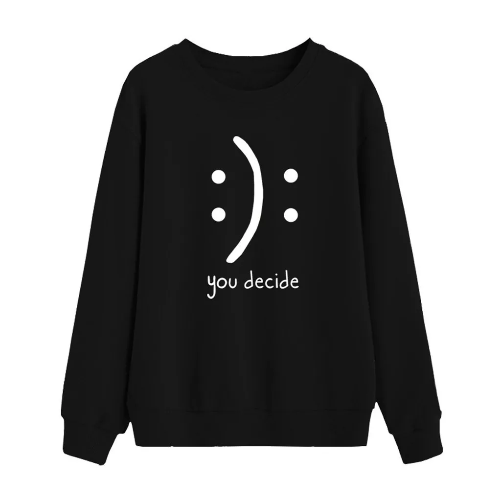 

Feitong Sweatshirt Women Fashion Smile Face Sad Face Print Long Sleeve Pullover Top Sudadera Mujer Pullover Tracksuits Female