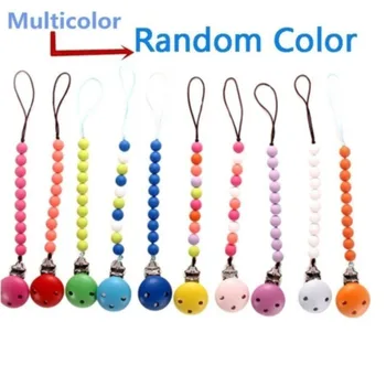 

Wooden Baby Pacifier Clip Chains Infant Toddler Crochet Beads Silicone Beads Pacifier Holder Toy Leash Strap
