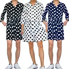 INCERUN, корейская мода, мужской комбинезон в горошек, 3/4 рукав, с отворотом, повседневный тренд, Джокер, пояс, мужские элегантные комбинезоны, Комбинезоны для бега