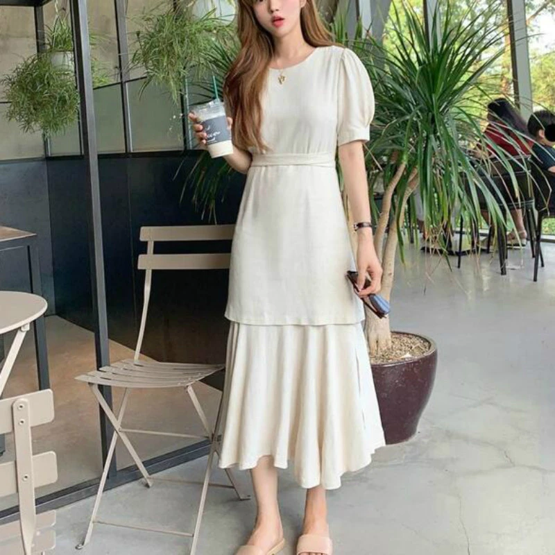Cotton Summer Dress Sleeves Dresses Robes Summer Cotton Dress Tail Cotton Women Dresses