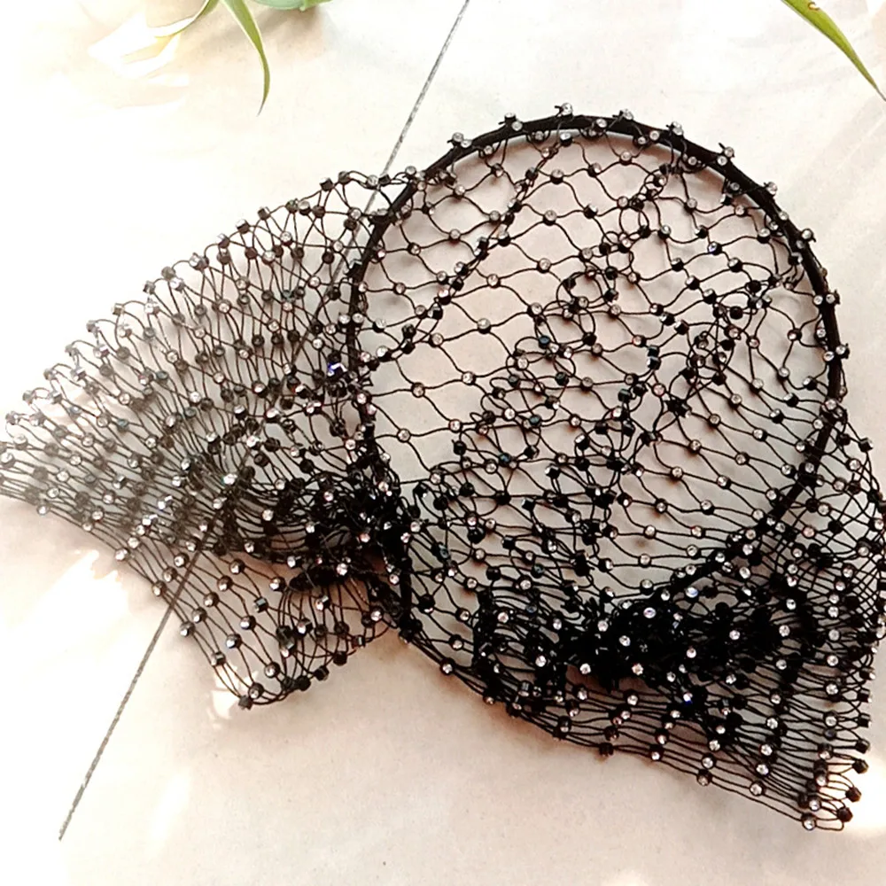 Mysterious Black Rhinestone Mesh Bridal Hair Hoop Headband Hair Jewelry for Women Crystal Birdcage Cover Face Hair Accessories