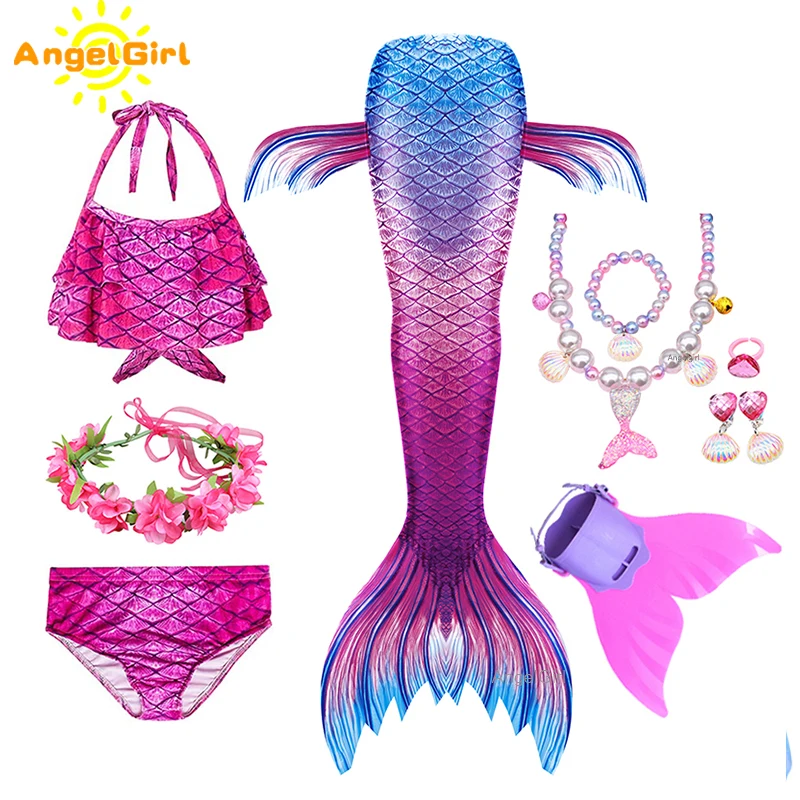 AngelGirl 2021 Mermaid Tail Girls Colorful Child Cosplay Costume for Birthday Party Bikini Swimwear Christmas Gifts | Тематическая