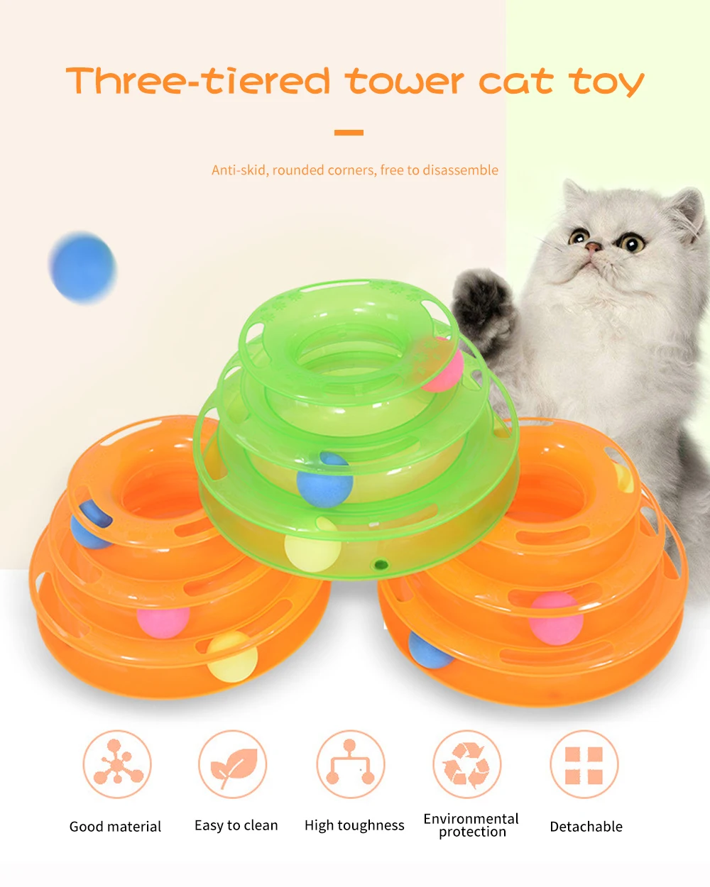Pet Cat Toy Ball Pet Toy Cat Three-Layer Track Turntable Pet Supplies Intelligence Training Interactive Turntable With 3 Balls