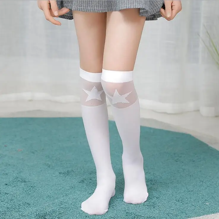 Бархатные гольфы детские черные носки принцессы с рисунком звезд и сердечек длинные гольфы белые Школьные носки для девочек - Цвет: kids socks 9