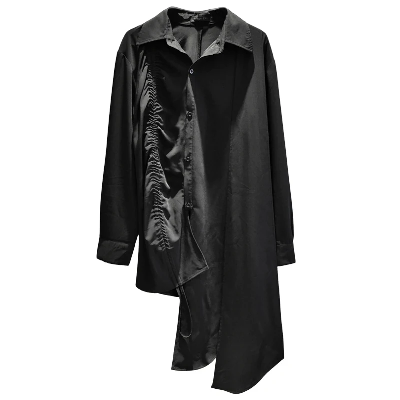 

Harajuku shirt men Goth punk rock Irregular Extra long Black color Loose Long sleeve