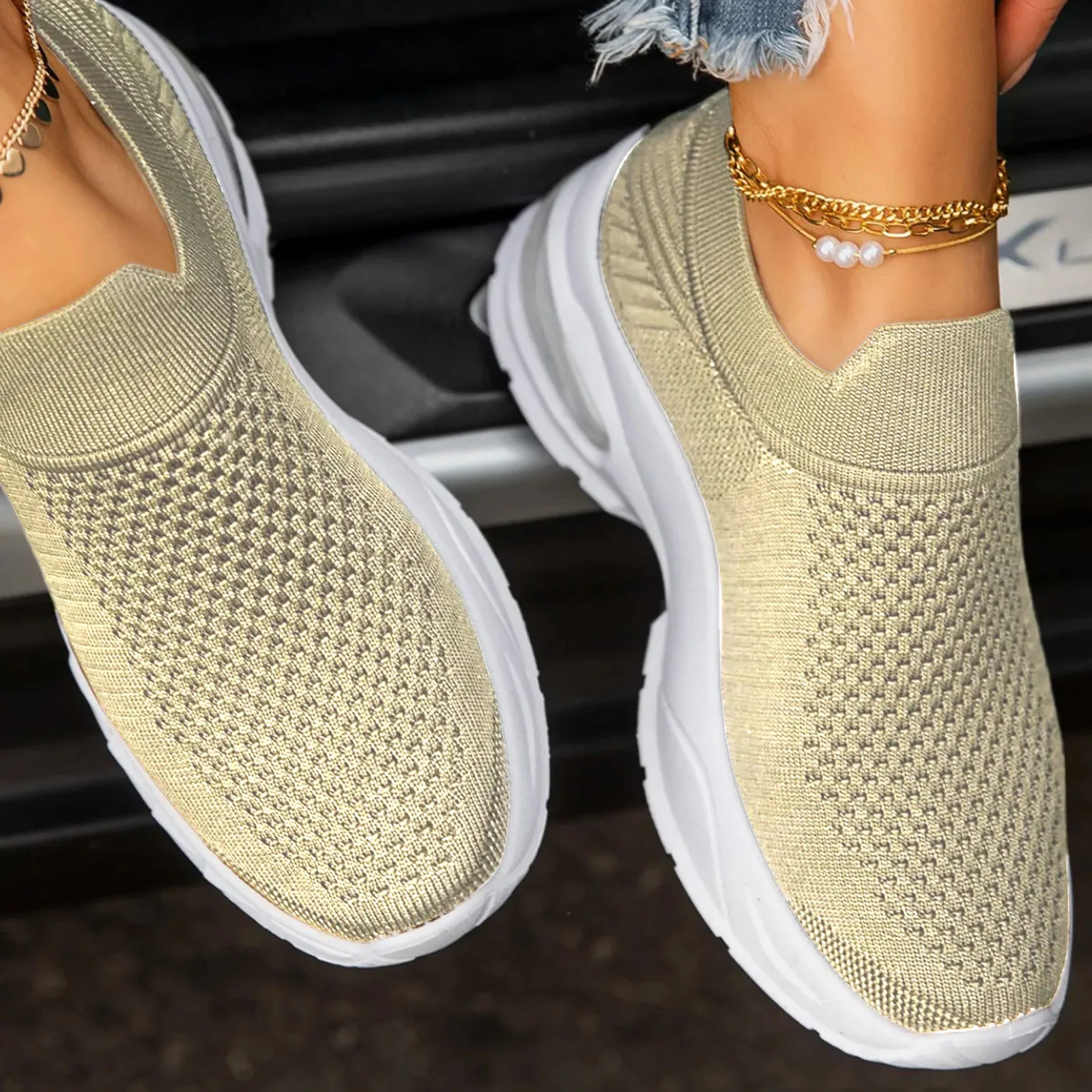 Summer Women's Fashion Casual Solid Color Mesh Breathable Wedges Slip On Sneakers Outdoor Running Shoes Zapatillas Plus Size#g4 | Спорт и