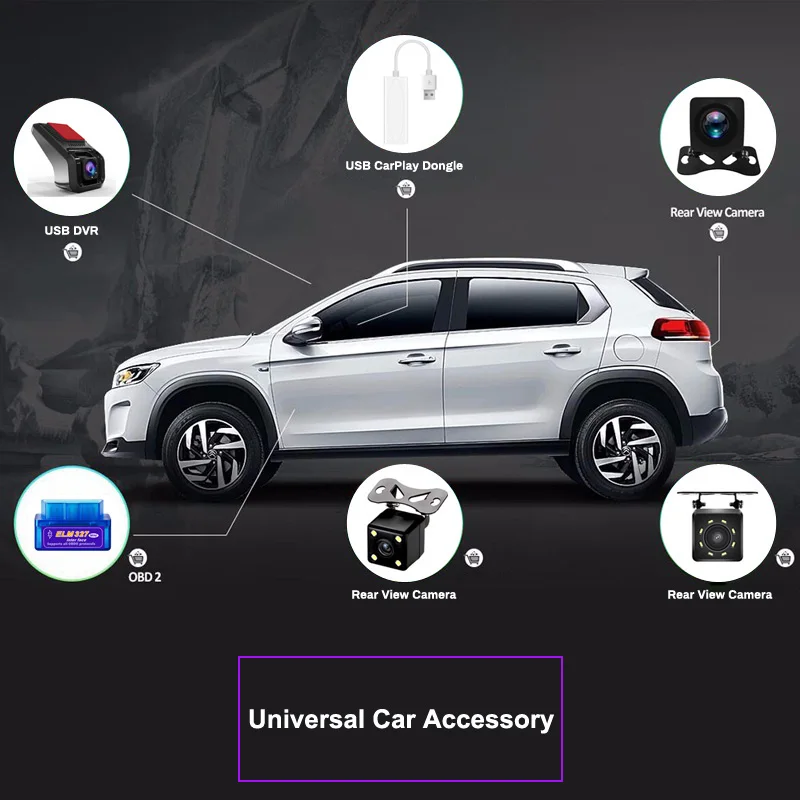 Универсальные автомобильные аксессуары OBD2 + DAB приемник USB CARPLAY DVR камера заднего