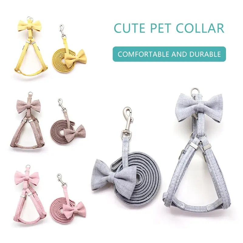 Portable Dog Harness Leash Set Adjustable Soft Cute Bow Dogs Harnesses For Small Medium Pet Chest Strap Outdoor Walking Supplies