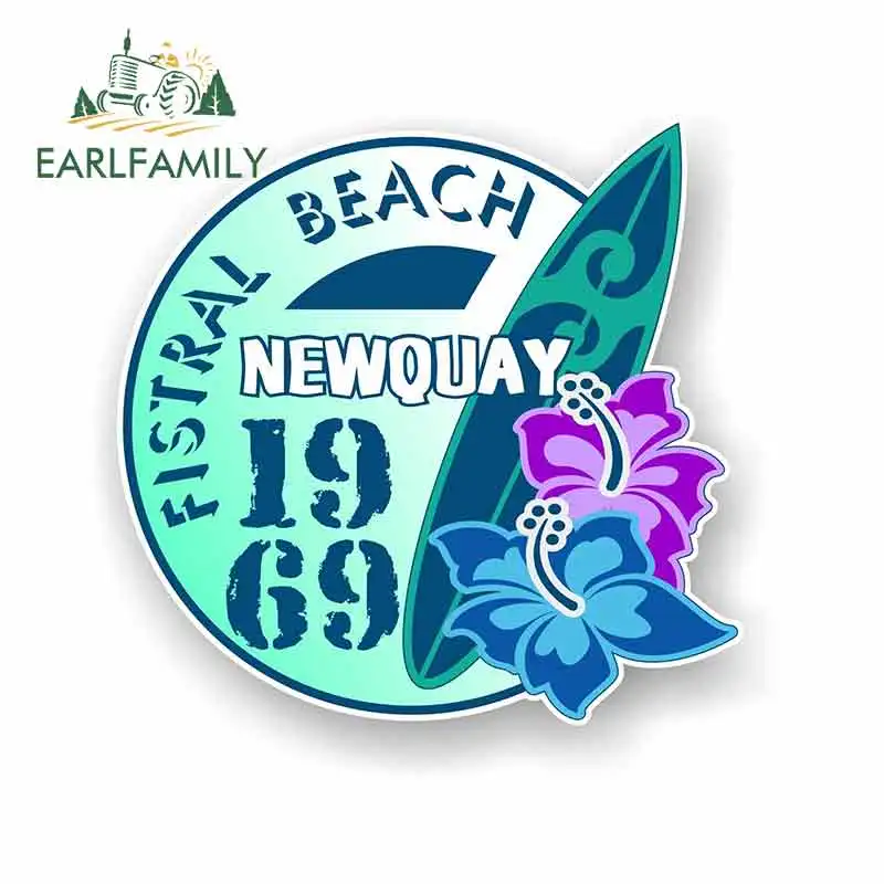 

EARLFAMILY 13cm x 12.6cm for Retro Surf Board Beach NEWQUAY 1969 Sign Car Stickers Sunscreen Vinyl JDM Waterproof Anime