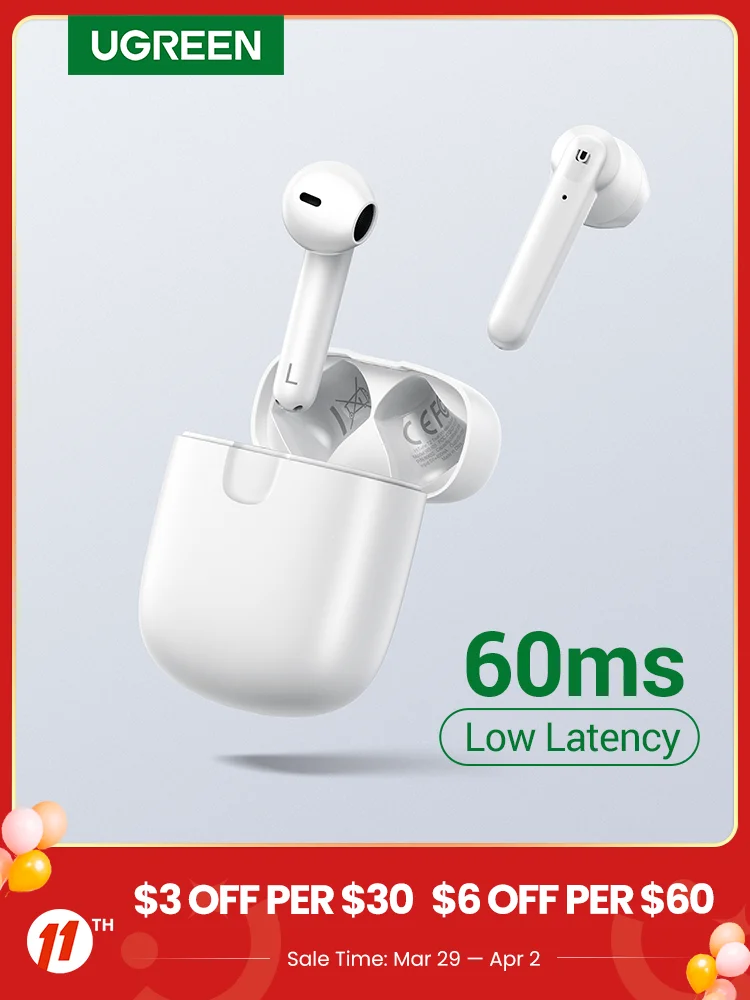 ?NEW?UGREEN HiTune T2 Bluetooth 5.0 True Wireless Earbuds TWS 4 Mic Stereo Earphones Gaming Mode Low Latency Wireless Charging