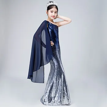 

2019 Children Girls Long Skinny Sequined Dress Kids Girls Beautiful Wedding Dresses Formal Party Pageant Princess Vestido F86