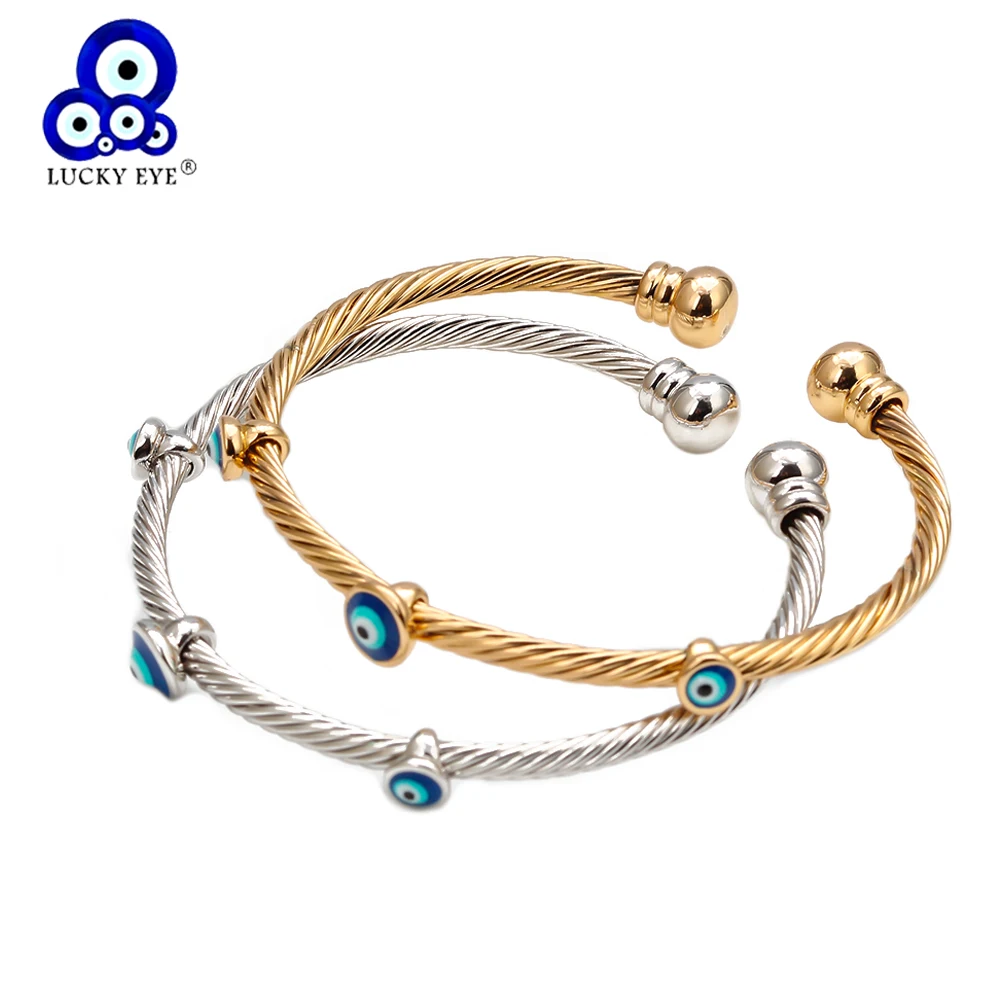 Lucky Eye Dropping Oil Turkish Evil Eye Bangle Bracelet Gold Silver Color Bangles Gifts Women Men Fashion Jewelry EY6761