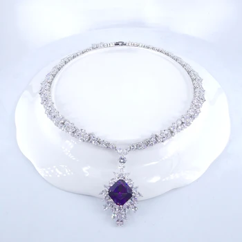 

2020 Hot sale New fashion luxury romantic square purple CZ ZIRCON necklace wedding party birthday banquet jewelry free shipping!