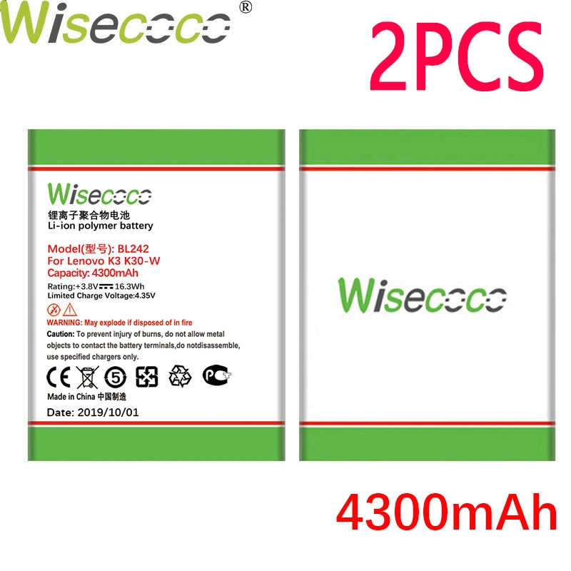 WISECOCO 2 шт. 4300 мА/ч, BL242 Батарея для lenovo K3 K30-W K30-T A6000 A3860 A3580 A3900 A6010 A6010 плюс Чехол для телефона+ номер для отслеживания
