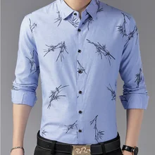 Мужская рубашка с длинными рукавами и бамбуковым принтом, модная рубашка с цветочным рисунком, деловая Повседневная Мягкая тонкая рубашка с рисунком кэттон, M-3XL