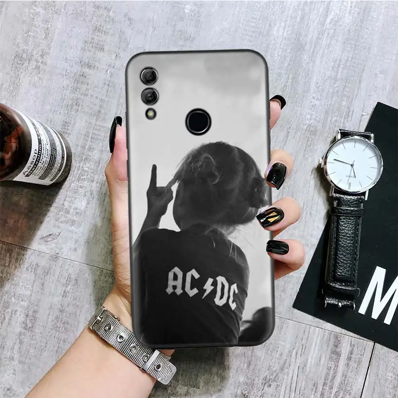 ACDC рок Angus Молодежная черная крышка чехол для телефона для huawei Y9 Y5 Y6 Y7 Honor 10 9 Lite 9X8X8 S 8A фотоаппаратов моментальной печати 7S 7A 10i 20i V20 Coque Кепки