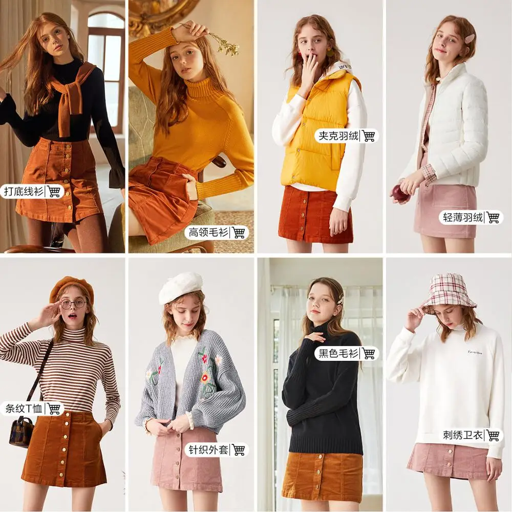 Skup SEMIR damska krótka spódnica sztruksowa o wysokiej talii sztruksowa spódnica z przodu zapinana na guzik w elegancki styl na jesienno zimową