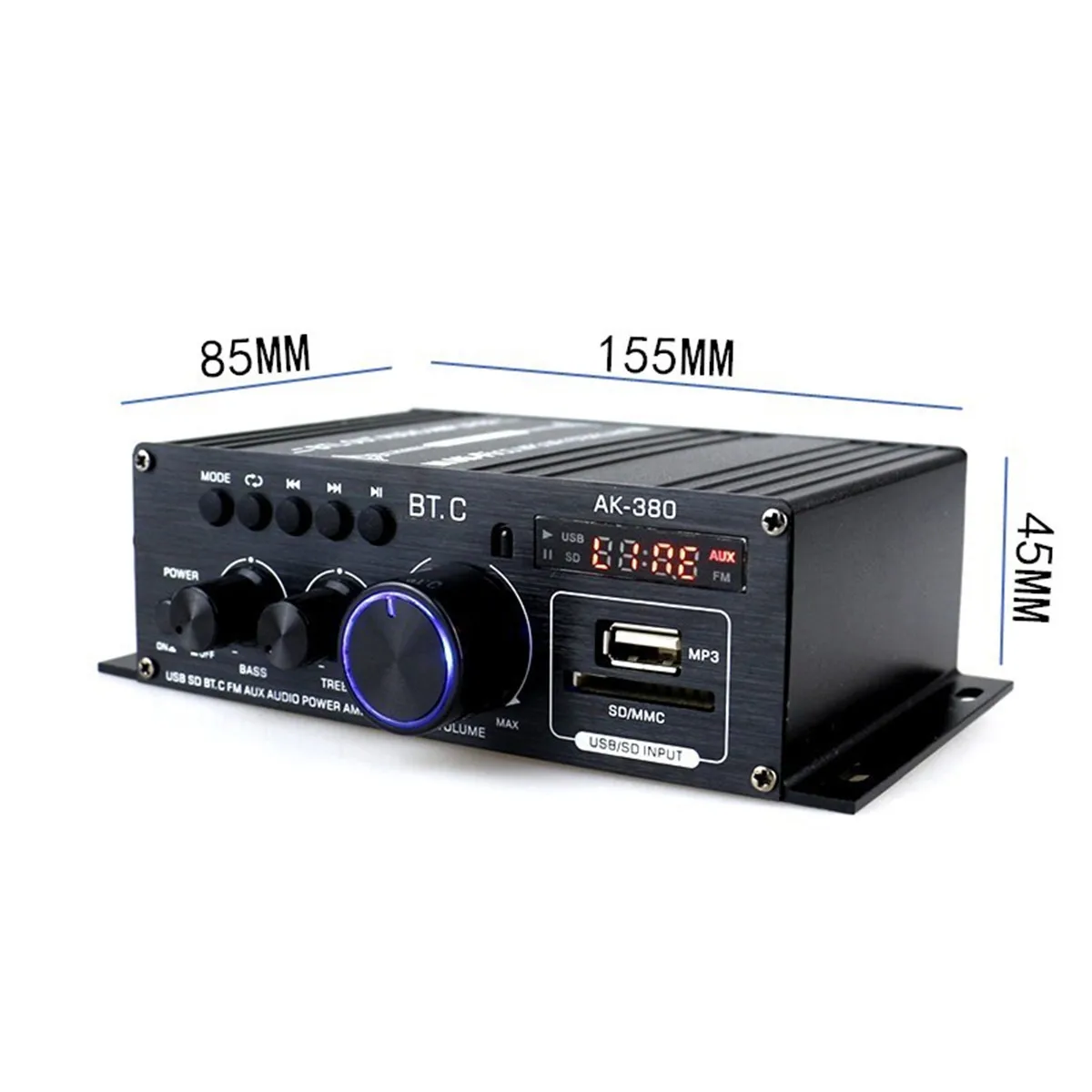 Amplificador de Áudio Ak380 Ak170 800w 12v Bluetooth 5.0 Estéreo Amp Leitor de Música Classe d fm - Image 3