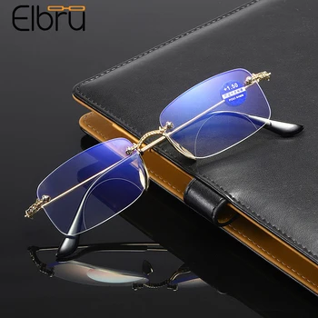 

Elbru Classic Style Rimless Reading Glasses Anti-blue Light Bifocal Progressive Multifocal Presbyopic Glasses For Men And Women