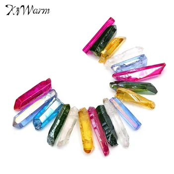

Kiwarm Rainbow Flame Aura Quartz Sticks Titanium Crystal Points Drilled Beads Pendant for Home DIY Gift Craft Ornament Decor