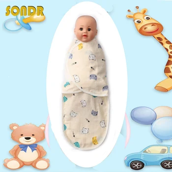 

SONDR Cartoon Print Baby Wrap Soft Cotton Muslin Diapers Kids Sleep Sack Girls&Boys Infant Swaddle Baby Blankets Newborn Stuff