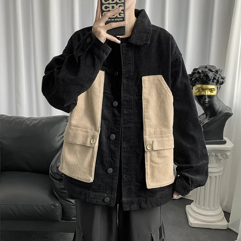 

Winter Corduroy Jacket Men's Trend Loose Japanese Fashion Retro Tooling Jacket Men's All-match Jacket Mens Trench Coat