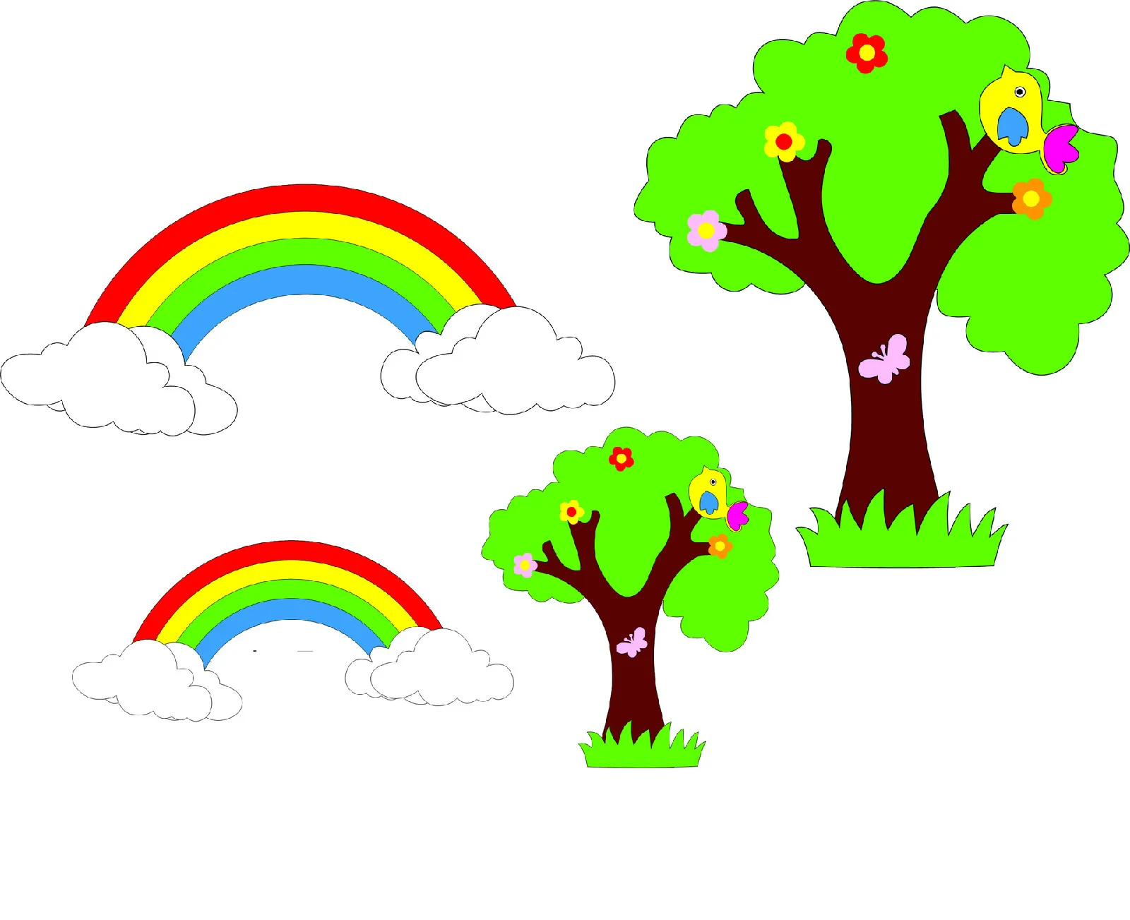 T-N Big Green Bird Tree Nonwoven Felt Package Wall Stickers Creative Rainbow Cartoon Wall Decor for Kindergarten Children Room