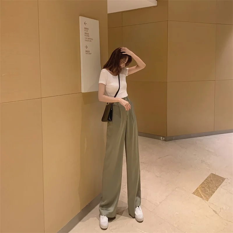 Women high waist wide leg trousers autumn new version ins thin straight pants casual pants