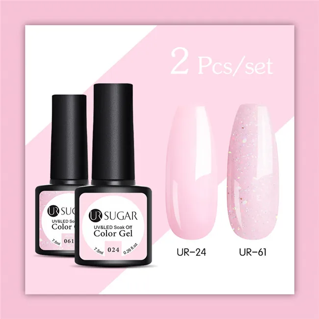 2pcs set6 Ur Sugar 2 шт./лот Блеск УФ-гель для ногтей набор Полупостоянный верниш верхнее покрытие УФ светодиодный гель лак замочить от розового цвета серии - Цвет: 2pcs set6