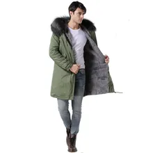 Итальянский дизайн, зимняя длинная Стильная верхняя одежда, теплое мужское серое меховое серое пальто с воротником из натурального меха енота, Мужская меховая парка с капюшоном