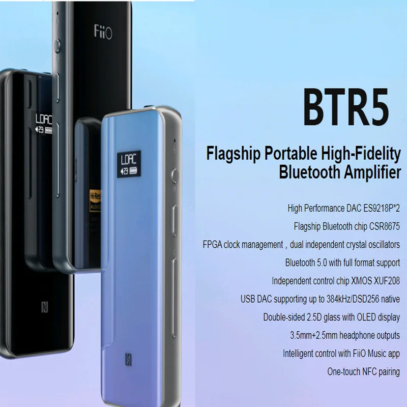Усилитель для наушников FiiO BTR5 с чехлом 24 бит Hi-Res CSR8675 Bluetooth 5 0 USB DAC DSD256 LDAC aptX HD (3 мм/2