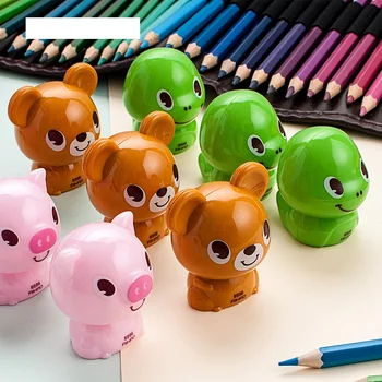 

12 pcs/Lot Mini standard pencil sharpeners Cartoon bear snake pig pen sharpeners Kawaii Stationery items School supplies E6463