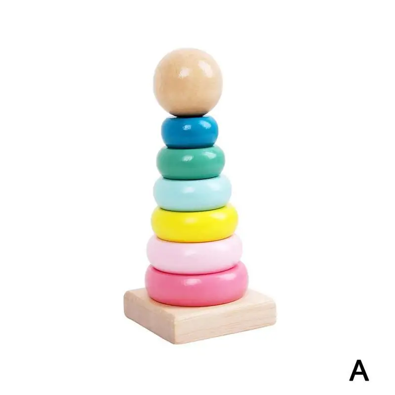 1 комплект деревянный Радужный пончик строительные блоки укладка игрушечная гусеница раннее образование детей интеллектуальное развитие - Цвет: A