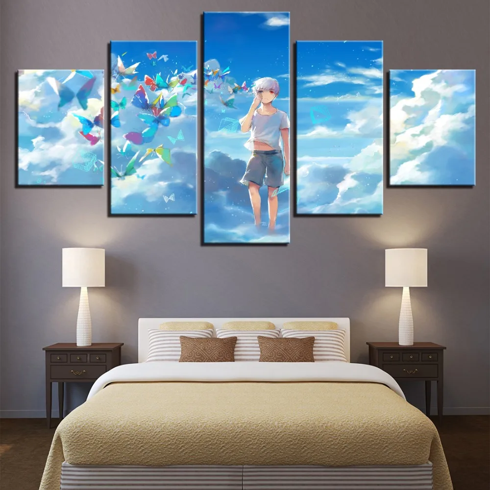 Modern Painting Canvas HD Print Style Anime Tokyo Ghoul Poster Wall Art Home Decor 5 Panels Cuffs Ken Kaneki Modular Picture | Дом и сад
